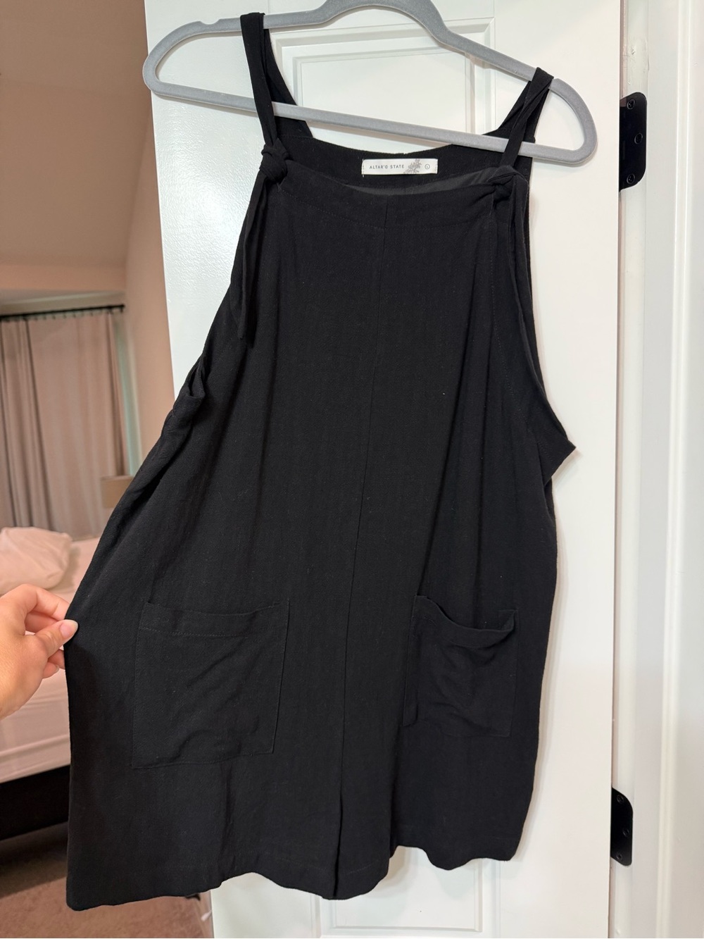 Altar'd State Black Knit Romper with Tie Shoulders